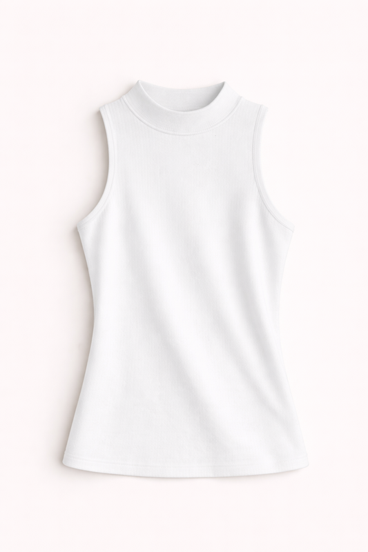 Soft Cotton High Neck Tank - White