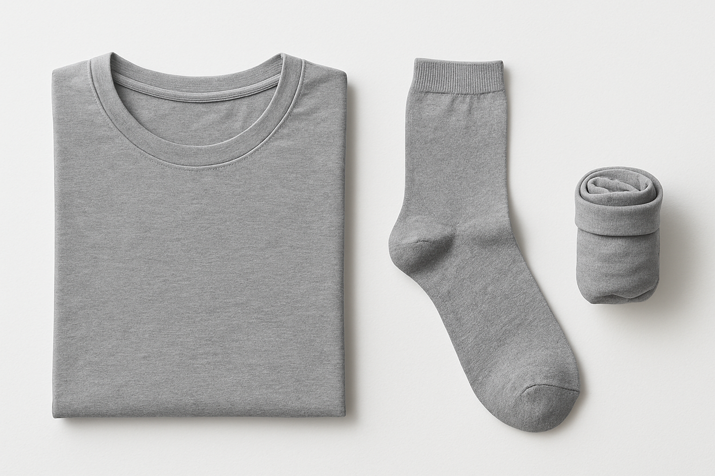 i need a conservative image for my women's travel basic kit that includes t-shirt, underwear, and socks. but the underwear should be rolled as not to offend anyone.  everything is grey in color