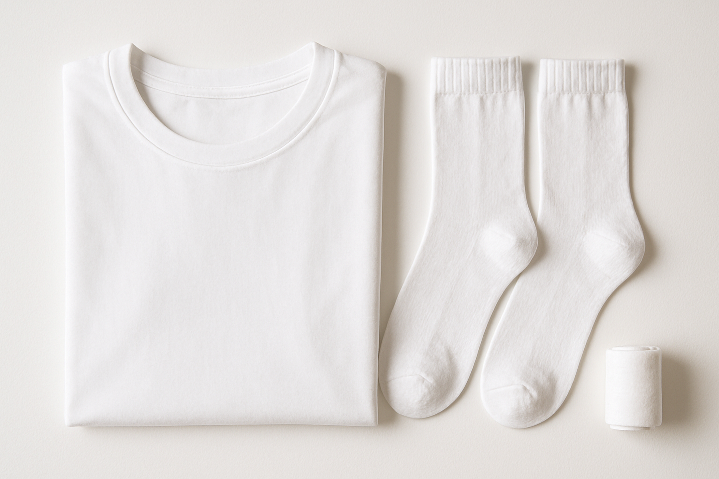 i need a conservative image for my women's travel basic kit that includes t-shirt, underwear, and socks. but the underwear should be rolled as not to offend anyone