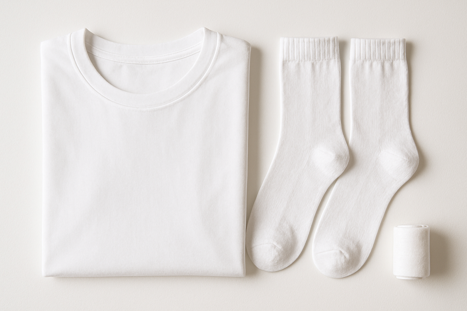 i need a conservative image for my women's travel basic kit that includes t-shirt, underwear, and socks. but the underwear should be rolled as not to offend anyone