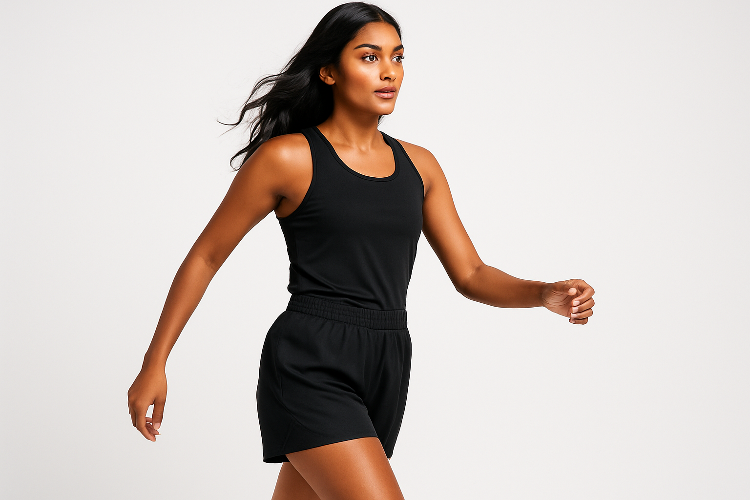 Women’s Athletic Shorts modeled by indian woman make it not leggings but shorts like soccer shorts