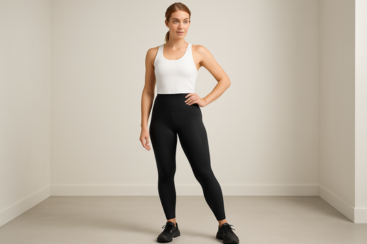 Women’s Black Leggings modeled by a woman caucasian