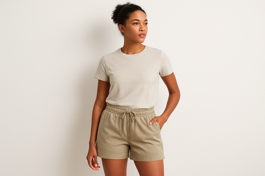 Women’s Casual Shorts modeled by a light skinned woman afican descent